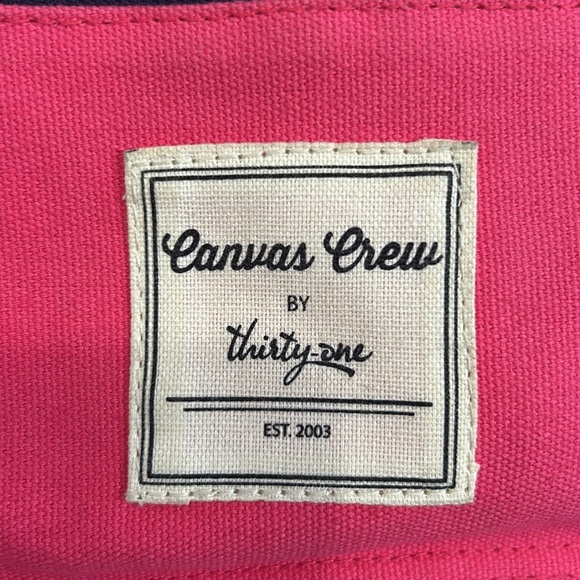 Thirty-One Canvas Pink Navy Cream Shoulder Bag - Picture 3 of 8